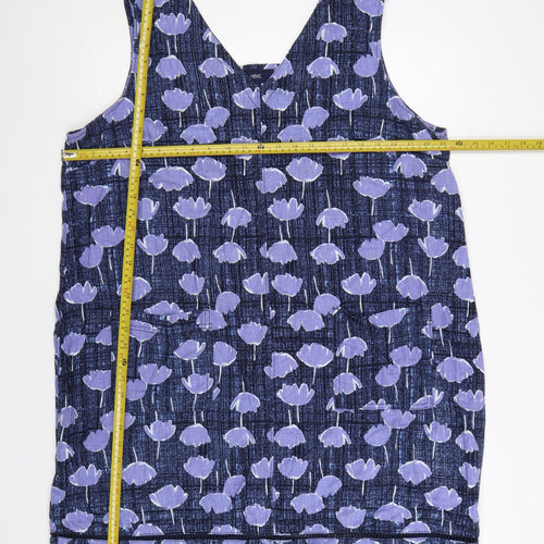 Next Women Blue Floral Shift Dress Size 22 Linen Viscose