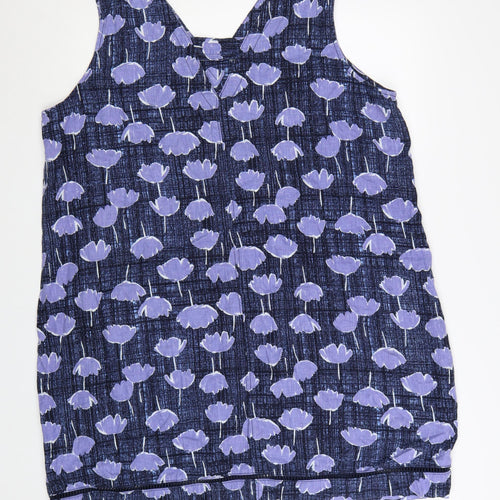 Next Women Blue Floral Shift Dress Size 22 Linen Viscose
