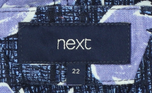 Next Women Blue Floral Shift Dress Size 22 Linen Viscose