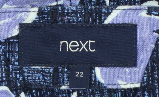 Next Women Blue Floral Shift Dress Size 22 Linen Viscose