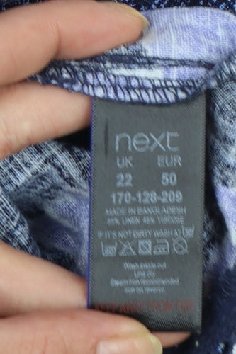 Next Women Blue Floral Shift Dress Size 22 Linen Viscose