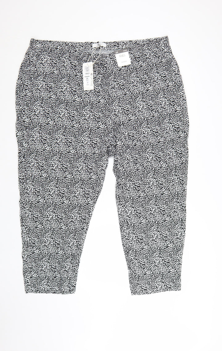 Marks and Spencer Womens Black Animal Print Cropped Trousers Size 24
