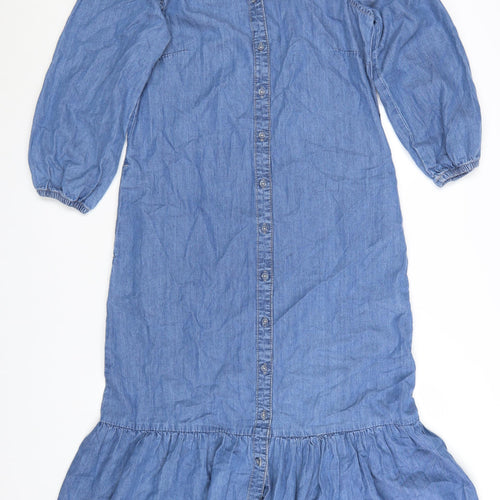 M&Co Women Blue UK10 Denim Shirt Dress Long Sleeve Midi Dress