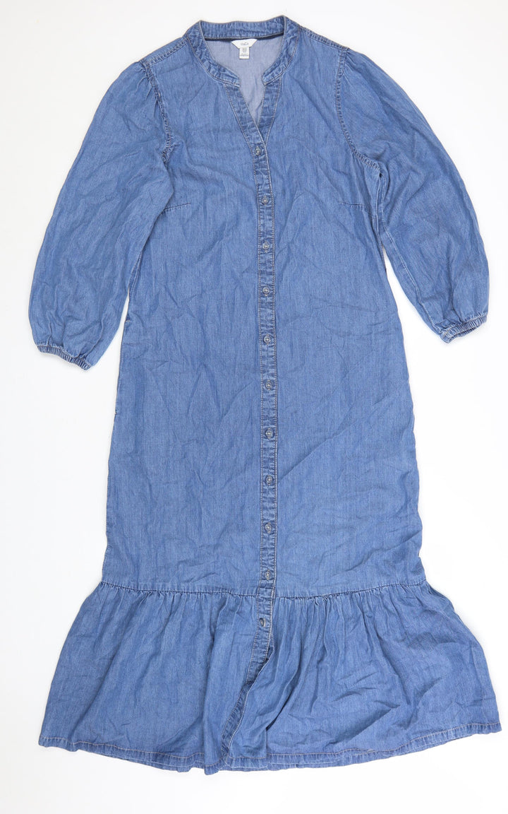 M&Co Women Blue UK10 Denim Shirt Dress Long Sleeve Midi Dress