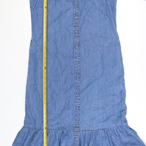 M&Co Women Blue UK10 Denim Shirt Dress Long Sleeve Midi Dress