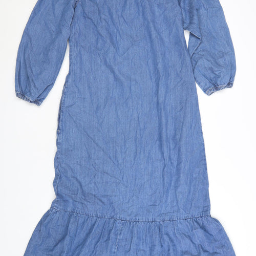 M&Co Women Blue UK10 Denim Shirt Dress Long Sleeve Midi Dress