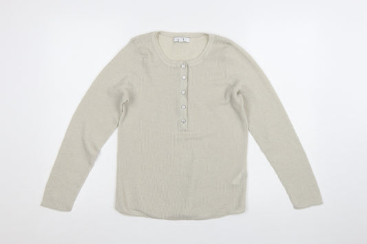 Next Women Beige Henley Knit Long Sleeve Jumper Size L