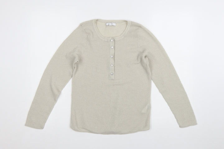 Next Women Beige Henley Knit Long Sleeve Jumper Size L
