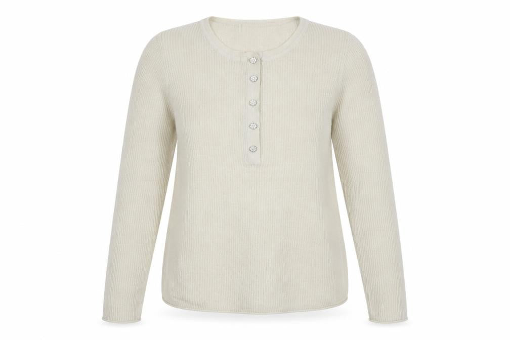 Front view of Next Women Beige Henley Knit Long Sleeve Jumper, size L