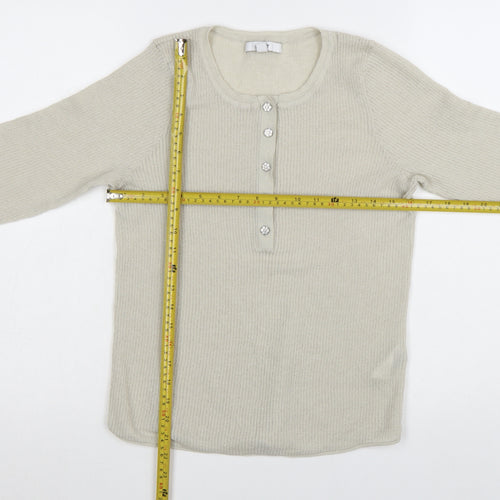 Next Women Beige Henley Knit Long Sleeve Jumper Size L