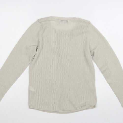 Next Women Beige Henley Knit Long Sleeve Jumper Size L