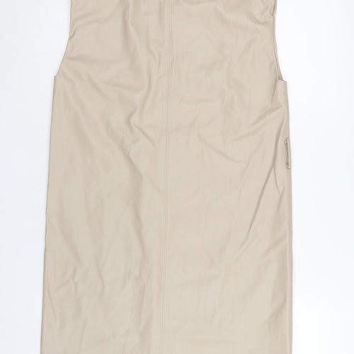 Zara Women Beige Shift Dress Size 8 Sleeveless Minimalist Style