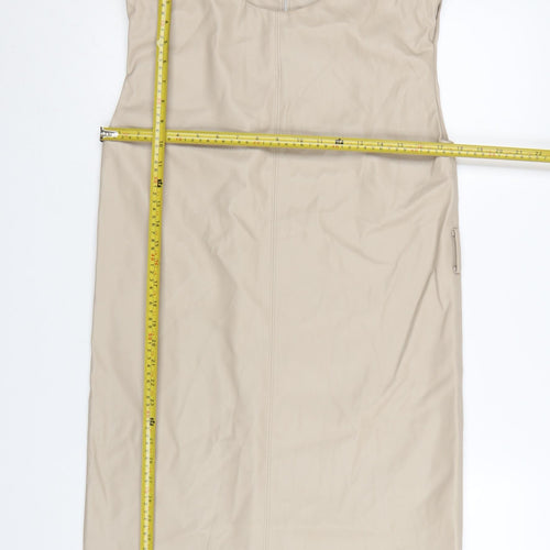 Zara Women Beige Shift Dress Size 8 Sleeveless Minimalist Style