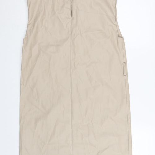 Zara Women Beige Shift Dress Size 8 Sleeveless Minimalist Style