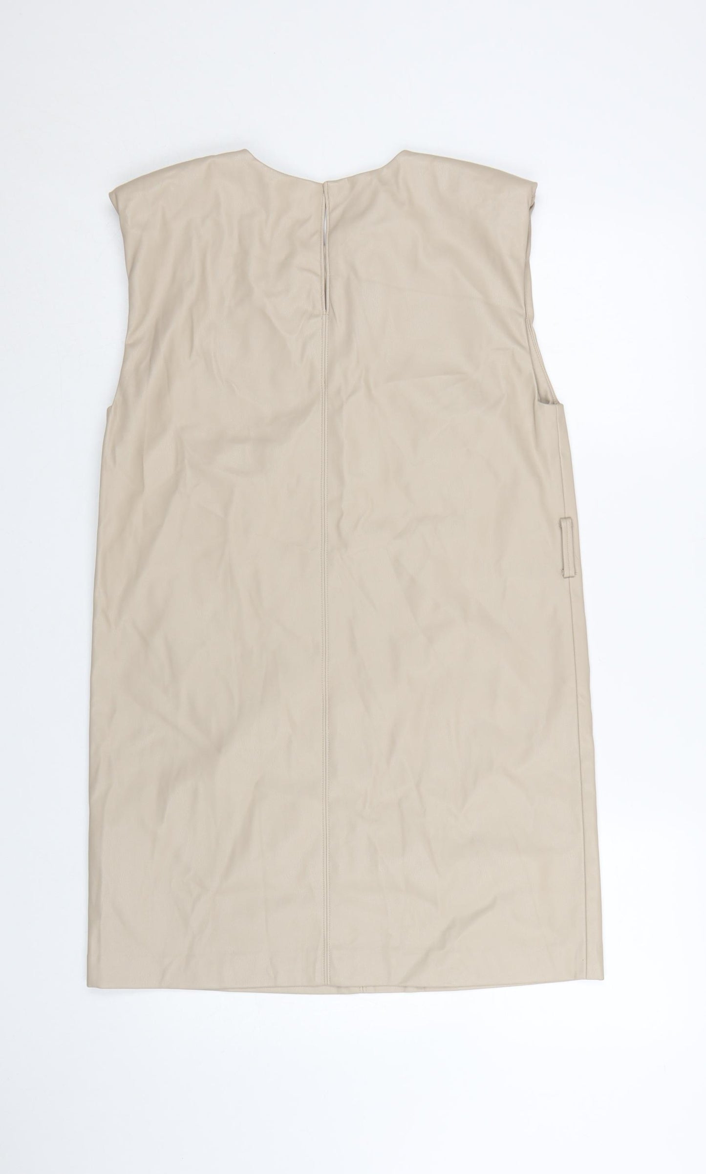 Zara Women Beige Shift Dress Size 8 Sleeveless Minimalist Style