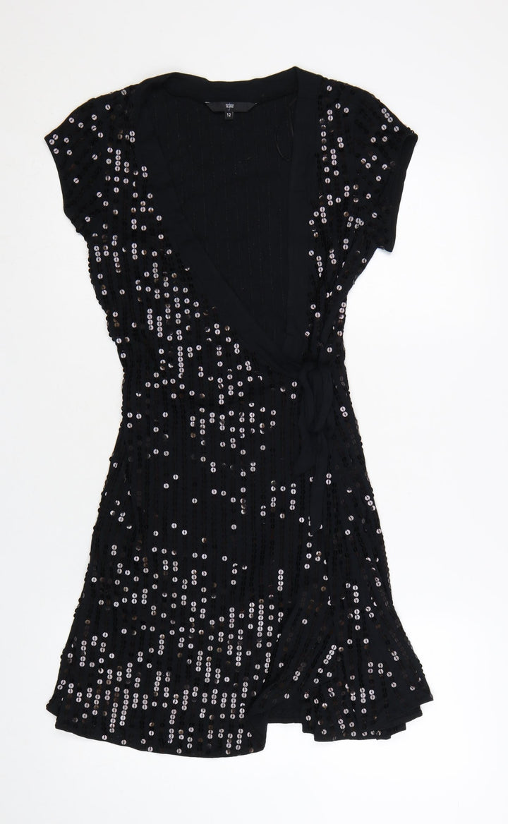 Jasper Conran Jeans Women’s Black Sequin Wrap Party Dress Size 12