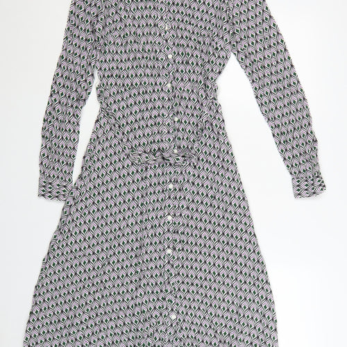 Stradivarius Women’s Multicoloured XS Geometric Long Sleeve Shirt Dress