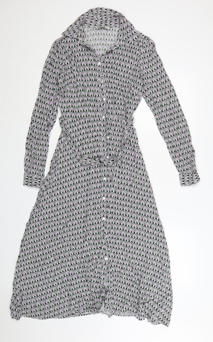 Stradivarius Women’s Multicoloured XS Geometric Long Sleeve Shirt Dress