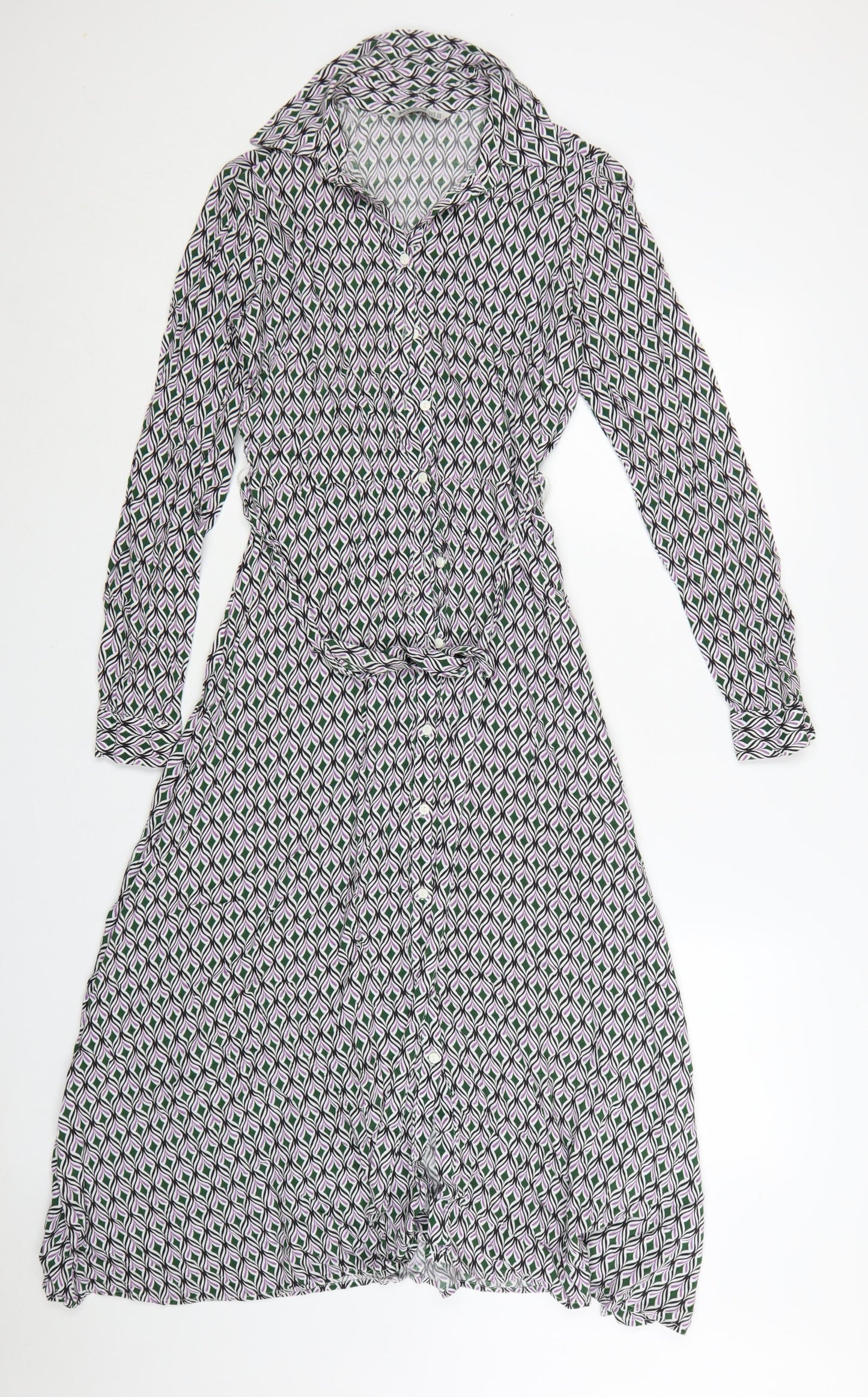 Stradivarius Women’s Multicoloured XS Geometric Long Sleeve Shirt Dress