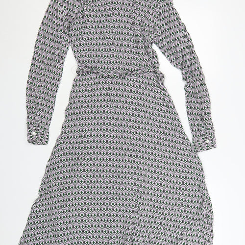Stradivarius Women’s Multicoloured XS Geometric Long Sleeve Shirt Dress