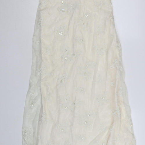 Monsoon Women Ivory Slip Dress Size 10 Beaded Sequin Embroidered Long Gown