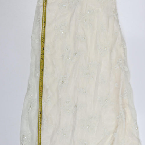 Monsoon Women Ivory Slip Dress Size 10 Beaded Sequin Embroidered Long Gown