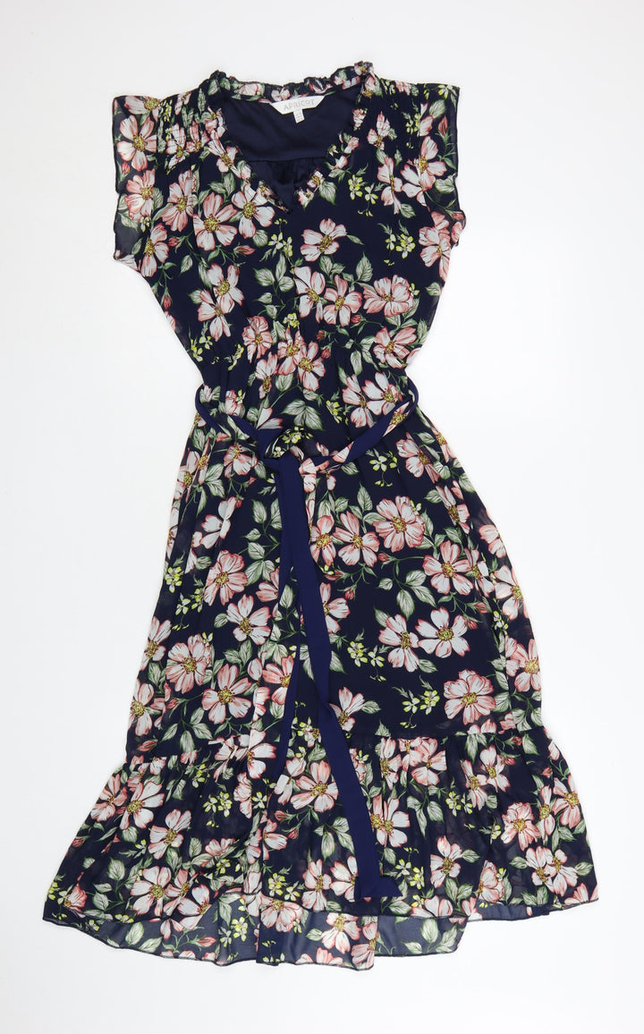 Apricot Women Blue Floral Belted Wrap Dress Size 10 Short Sleeve
