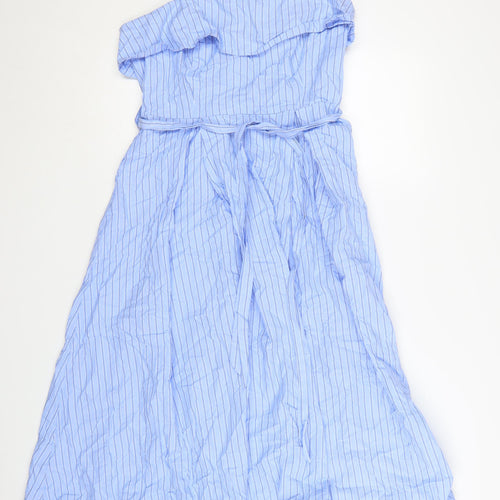 Marks and Spencer Women Blue Striped Midi A-Line Dress Size 12