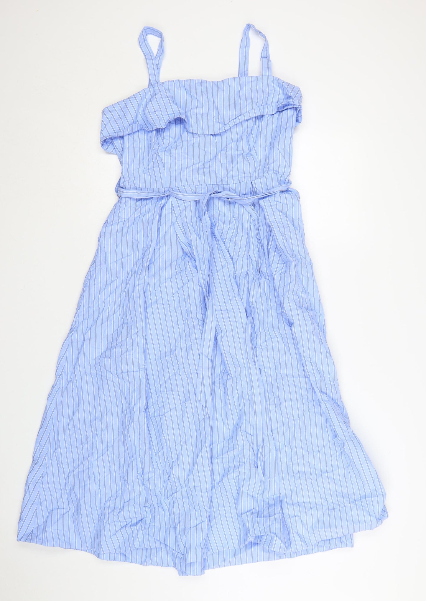 Marks and Spencer Women Blue Striped Midi A-Line Dress Size 12