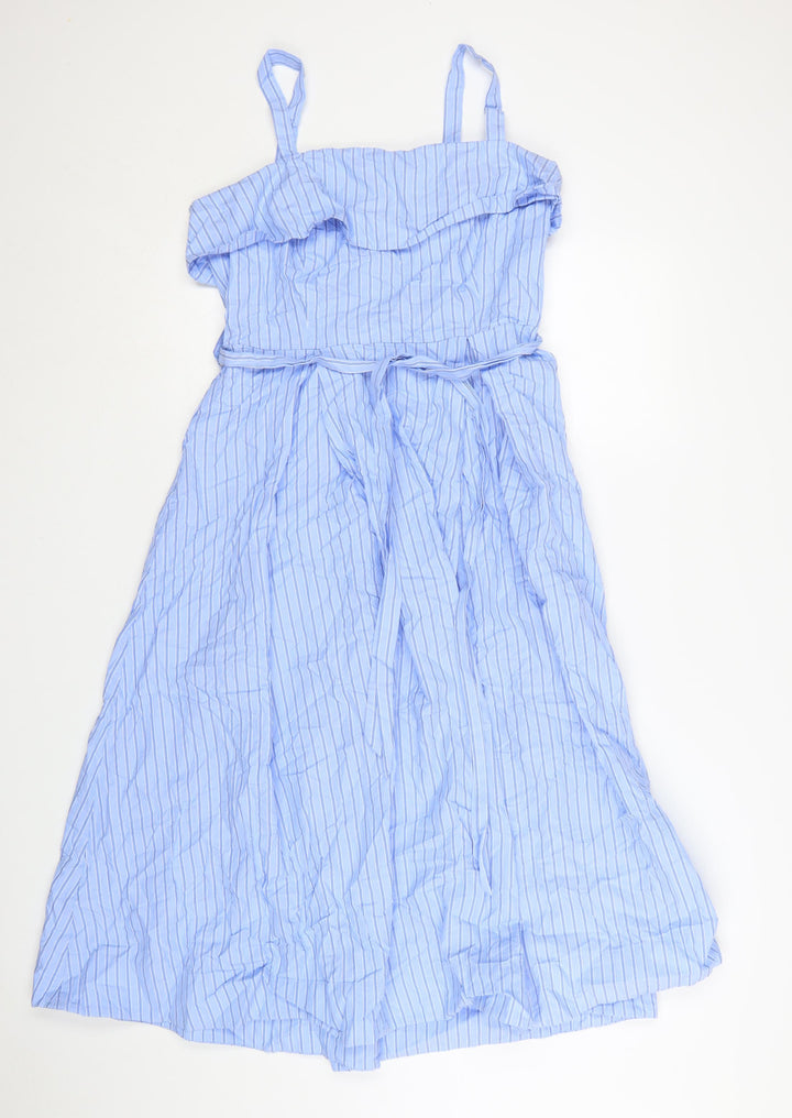 Marks and Spencer Women Blue Striped Midi A-Line Dress Size 12