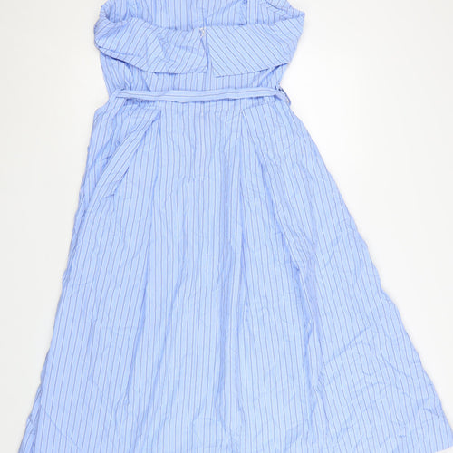 Marks and Spencer Women Blue Striped Midi A-Line Dress Size 12
