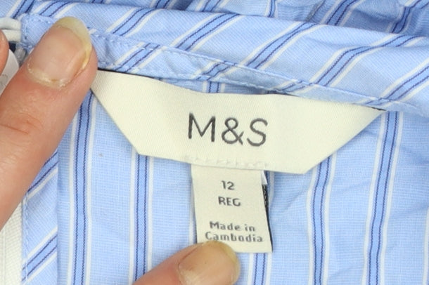 Marks and Spencer Women Blue Striped Midi A-Line Dress Size 12