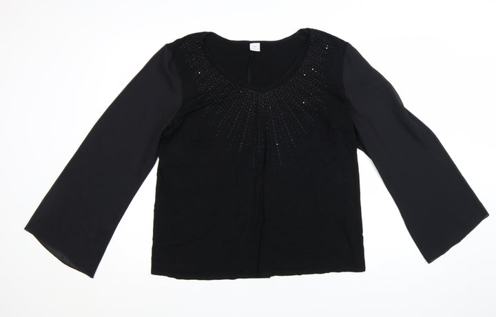 New Look Inspire Women's Black Beaded V-Neck Tunic Blouse Size 20