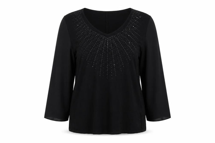 New Look Inspire Women's Black Beaded V-Neck Tunic Blouse Size 20