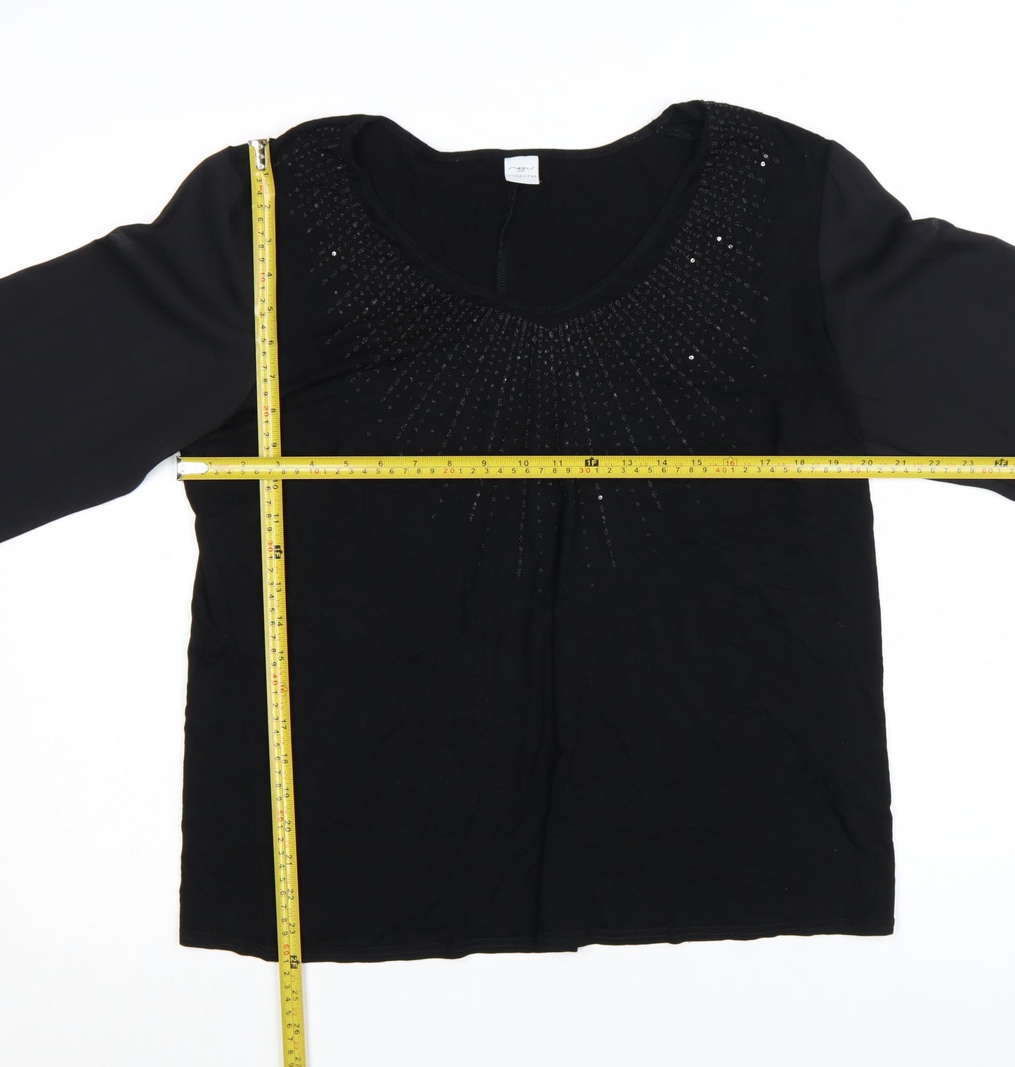 New Look Inspire Women's Black Beaded V-Neck Tunic Blouse Size 20