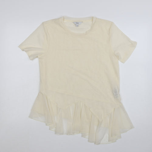 Marks and Spencer Women Ivory Ruffle Hem Short Sleeve T-Shirt Size 12