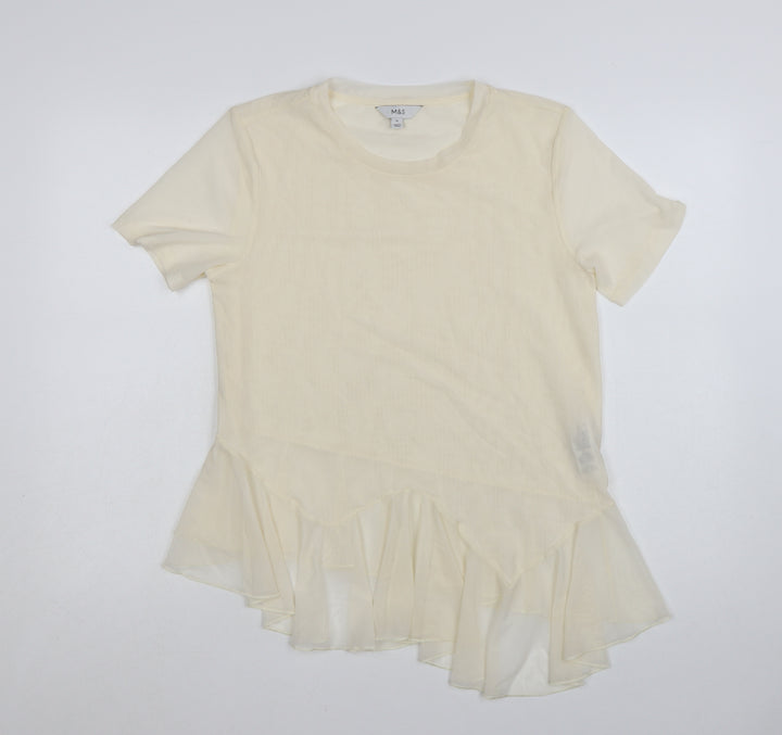 Marks and Spencer Women Ivory Ruffle Hem Short Sleeve T-Shirt Size 12