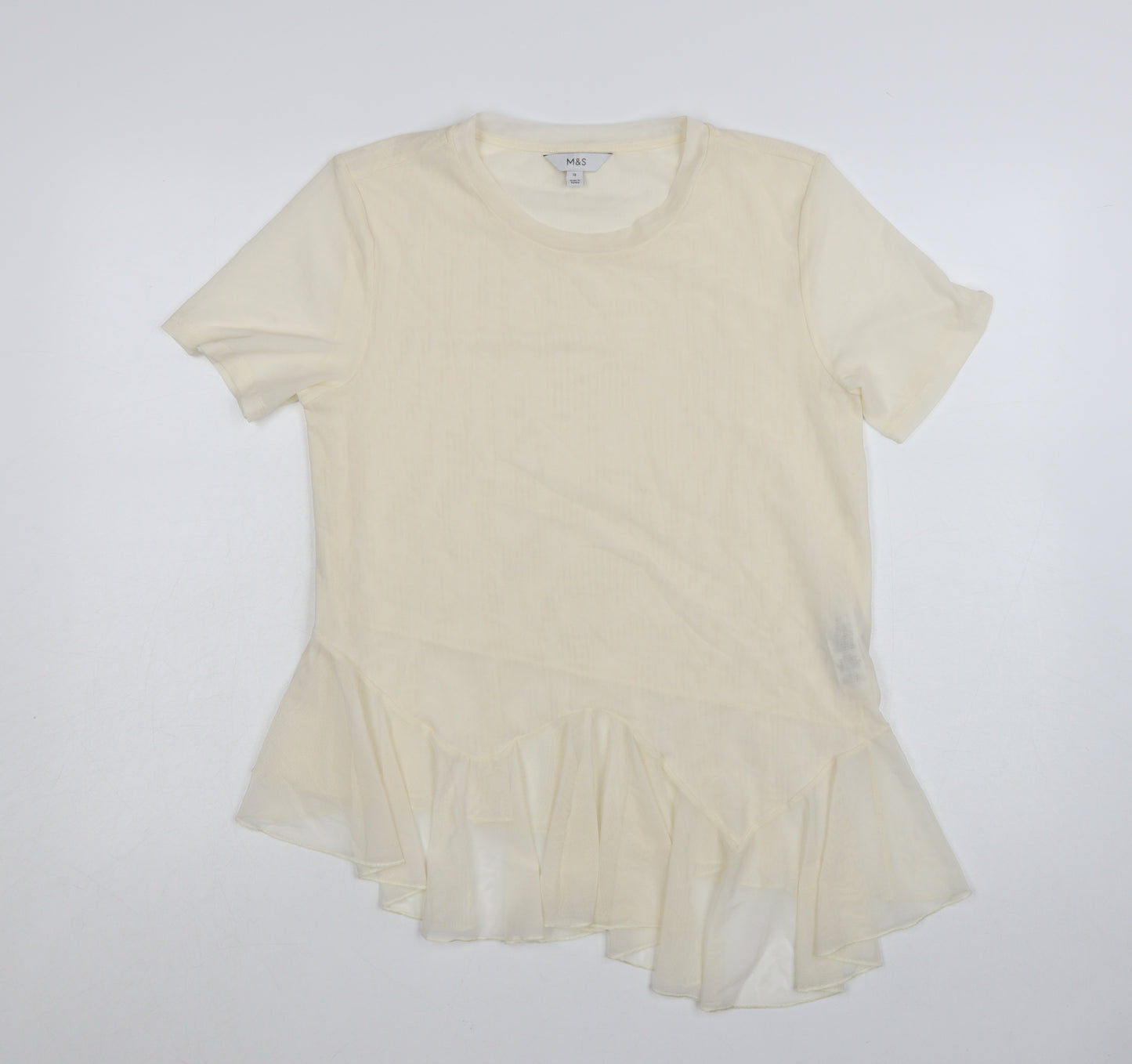 Marks and Spencer Women Ivory Ruffle Hem Short Sleeve T-Shirt Size 12