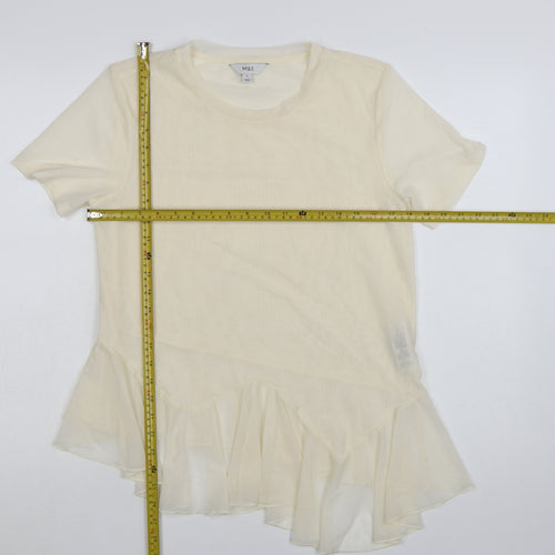 Marks and Spencer Women Ivory Ruffle Hem Short Sleeve T-Shirt Size 12