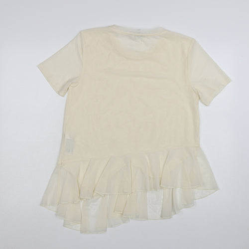Marks and Spencer Women Ivory Ruffle Hem Short Sleeve T-Shirt Size 12