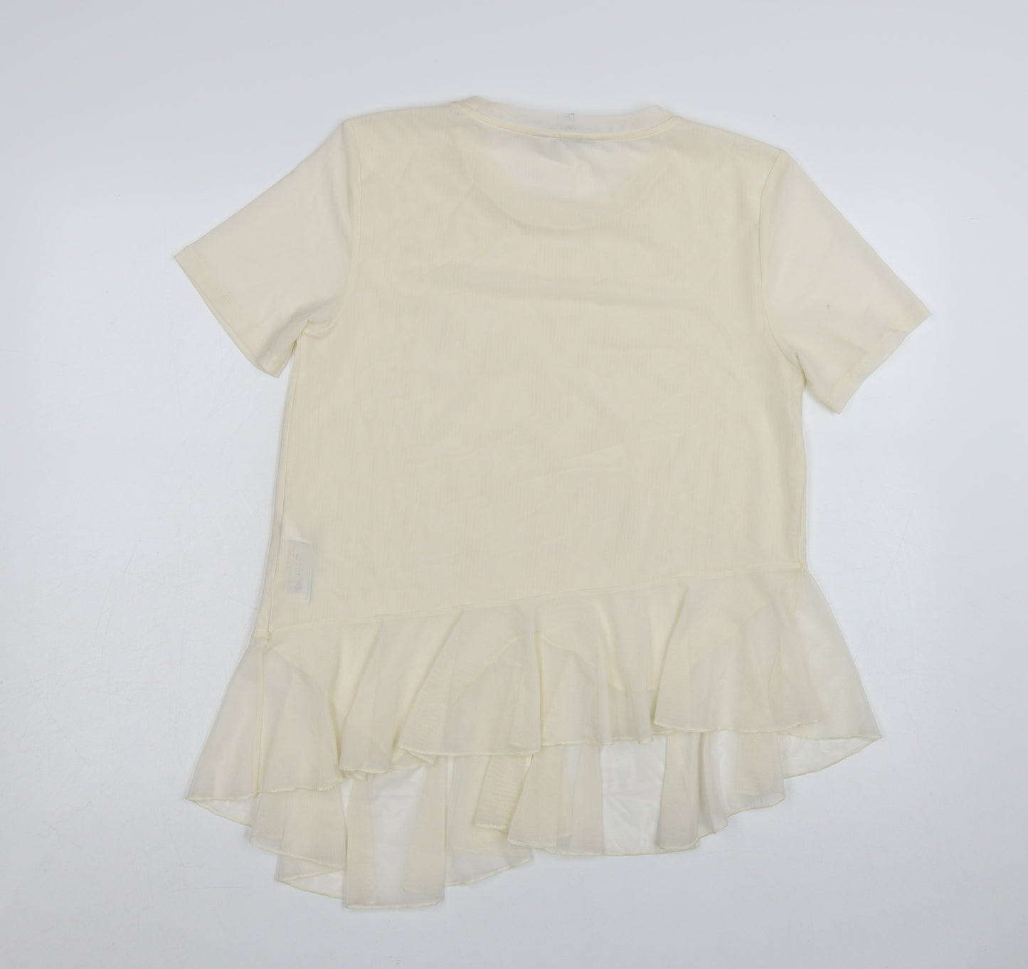 Marks and Spencer Women Ivory Ruffle Hem Short Sleeve T-Shirt Size 12