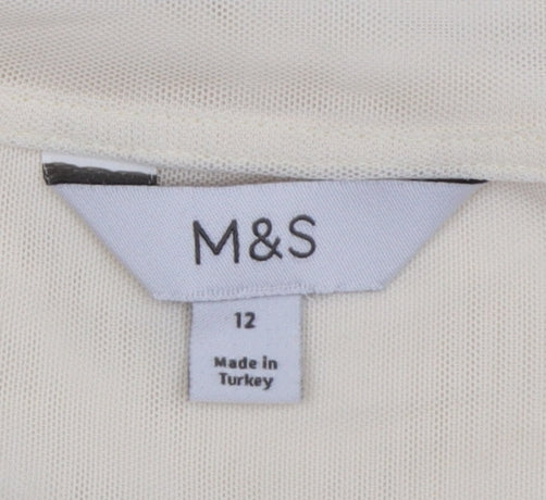 Marks and Spencer Women Ivory Ruffle Hem Short Sleeve T-Shirt Size 12
