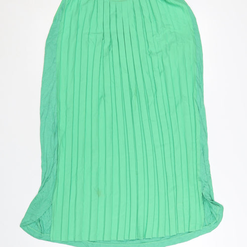 French Connection Women's Green Sleeveless Pleated Shift Dress Size 16