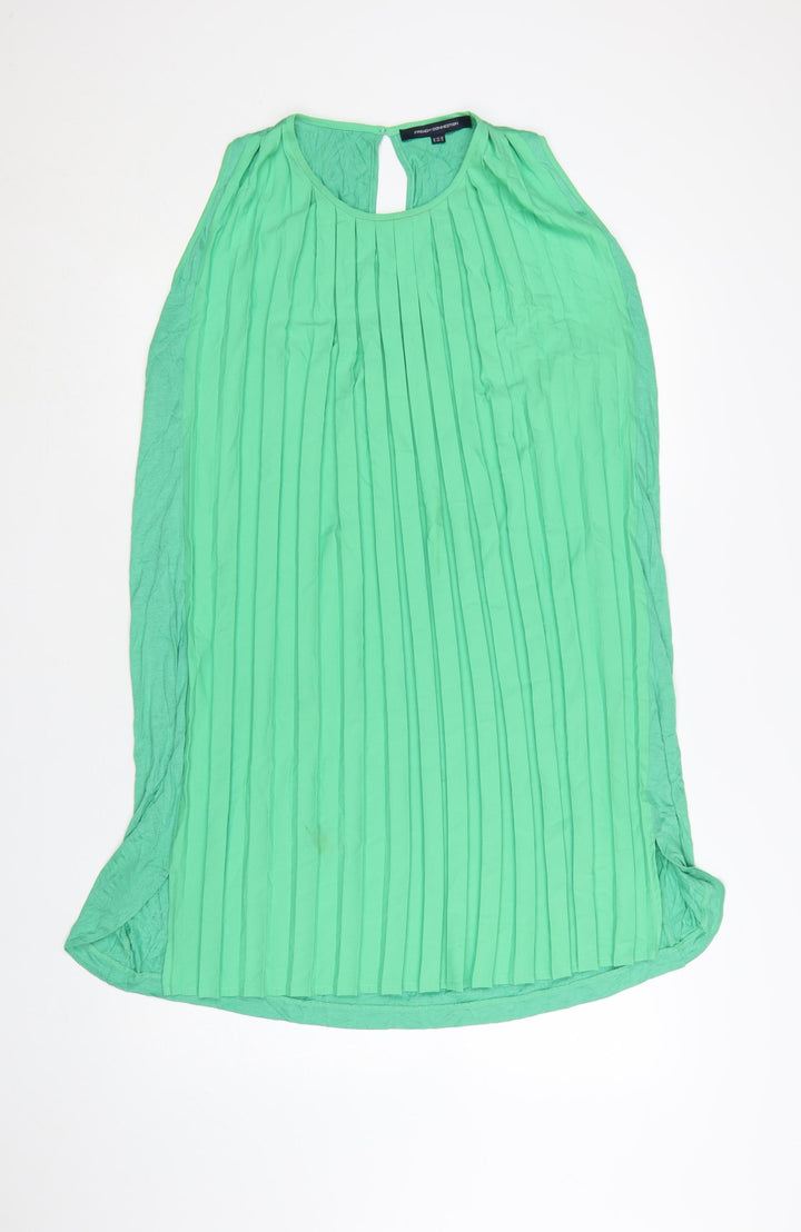 French Connection Women's Green Sleeveless Pleated Shift Dress Size 16
