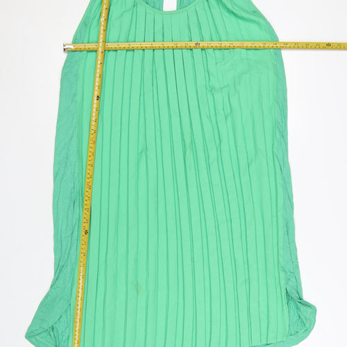 French Connection Women's Green Sleeveless Pleated Shift Dress Size 16