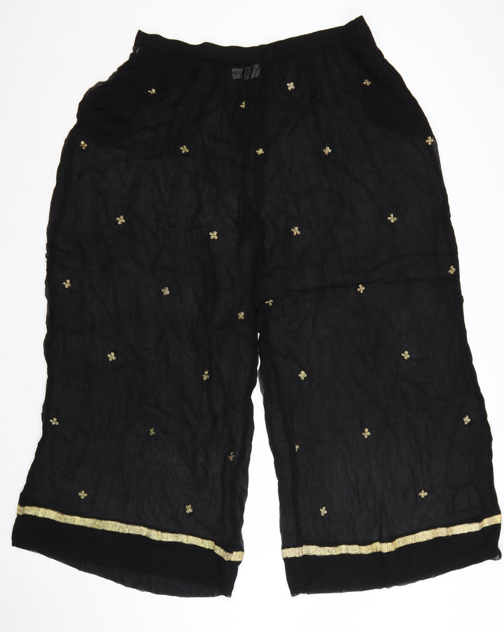 French Connection Women’s Black Embroidered Cropped Trousers Size L