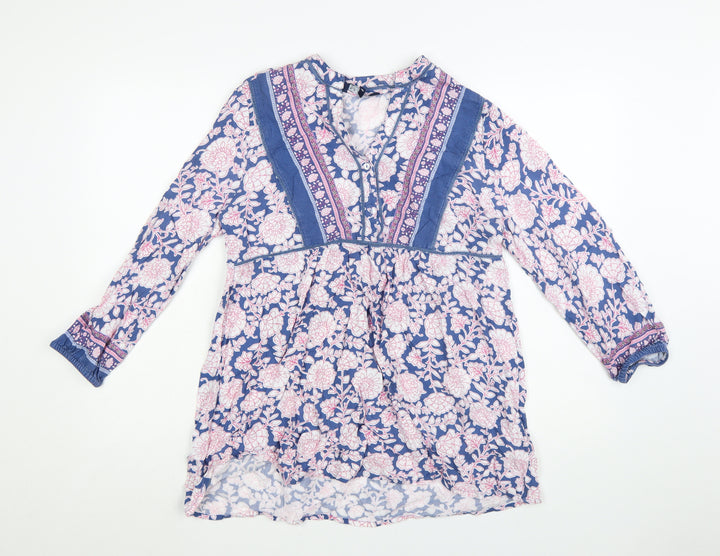Crew Clothing Women Blue Floral Bohemian Short Dress Size 8