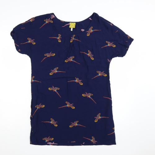 Joules Women’s Blue Bird Print Shift Dress Size 14 Short Sleeve