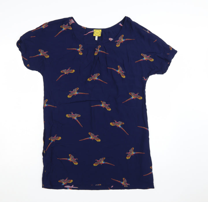 Joules Women’s Blue Bird Print Shift Dress Size 14 Short Sleeve