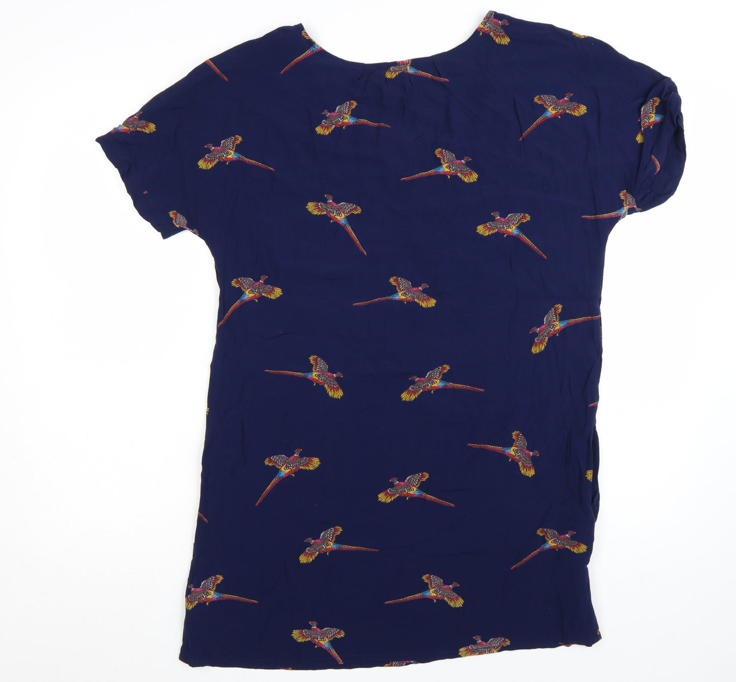 Joules Women’s Blue Bird Print Shift Dress Size 14 Short Sleeve